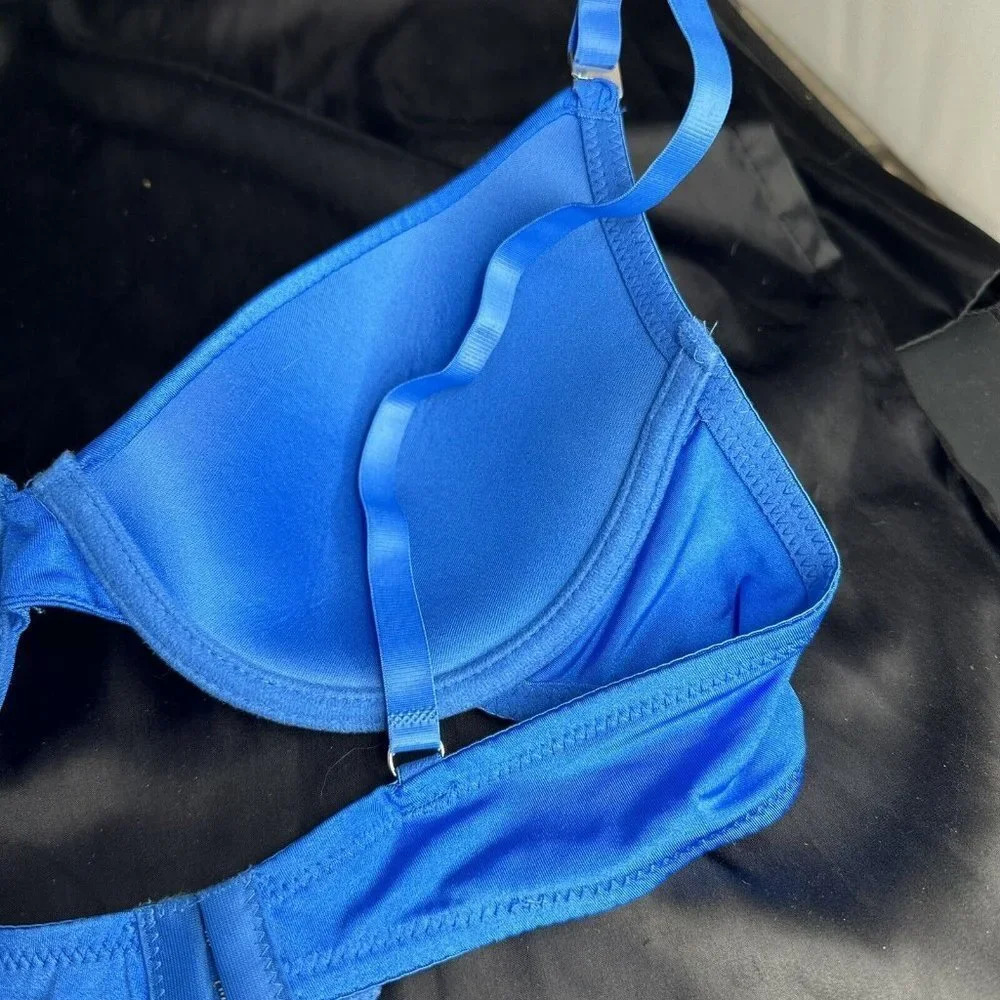 Mopas Intimates Blue Bra Rhinestone Straps Adjustable Straps￼ Underwire - Picture 8 of 11